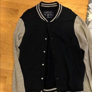 American Eagle Outfitters Black and Gray Bomber Jacket